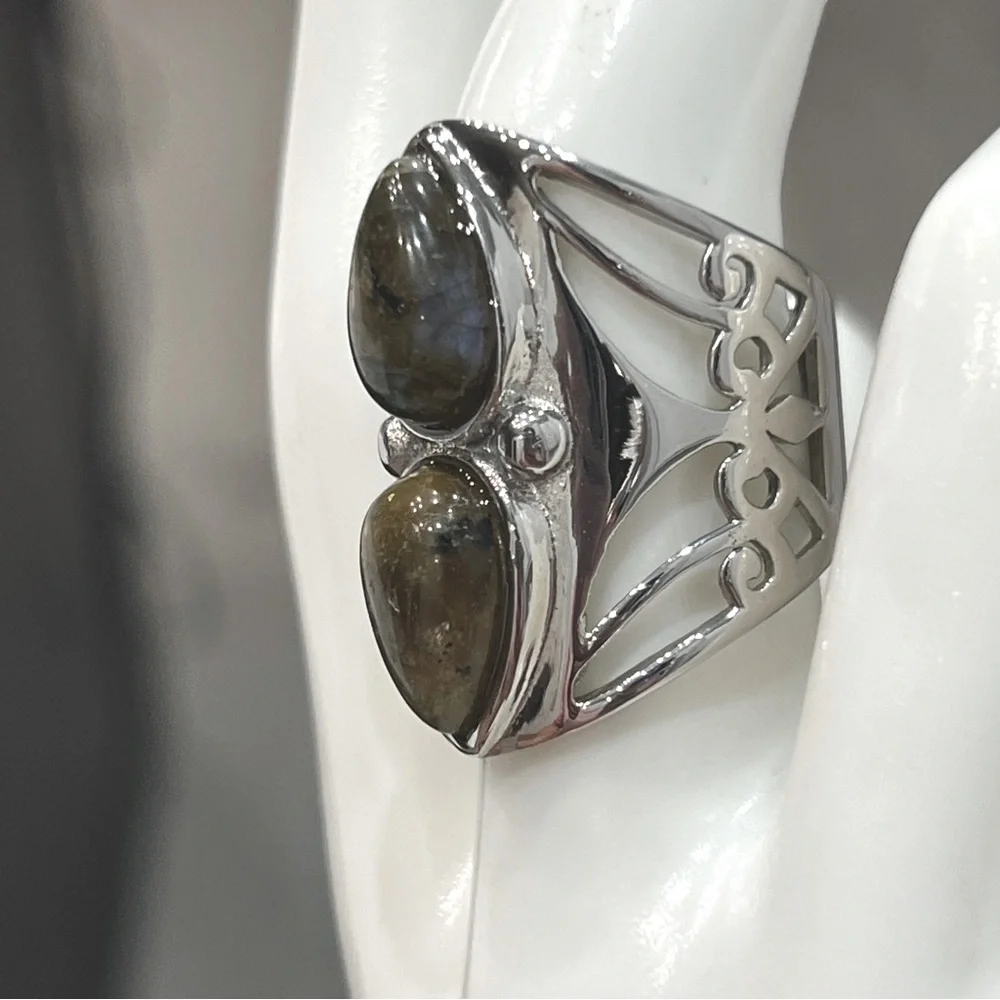 Malagasy Labradorite Large Open Framework Statement Ring Sz 8